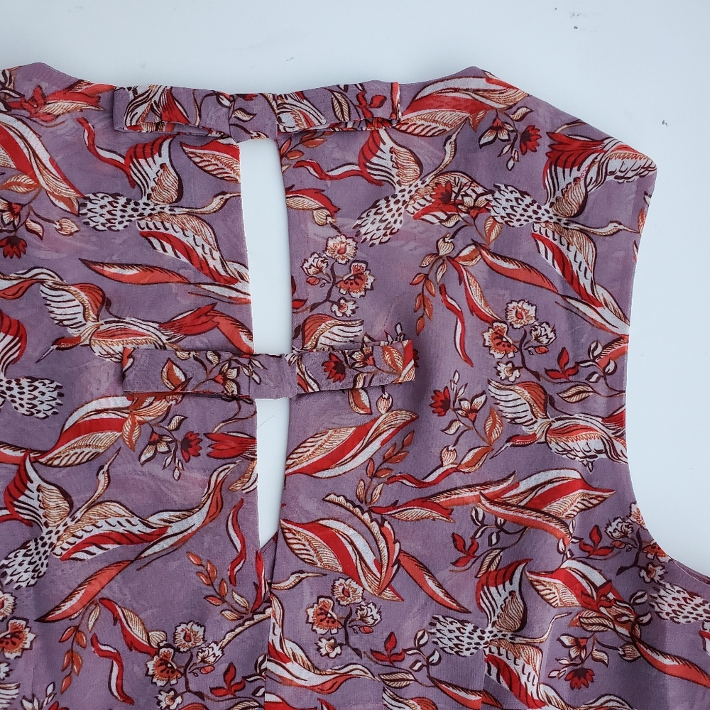 Cabi Small Blouse Good Luck Crane Shirt Mauve Sleeveless Peplum Top Flowy Bows - Picture 2 of 15